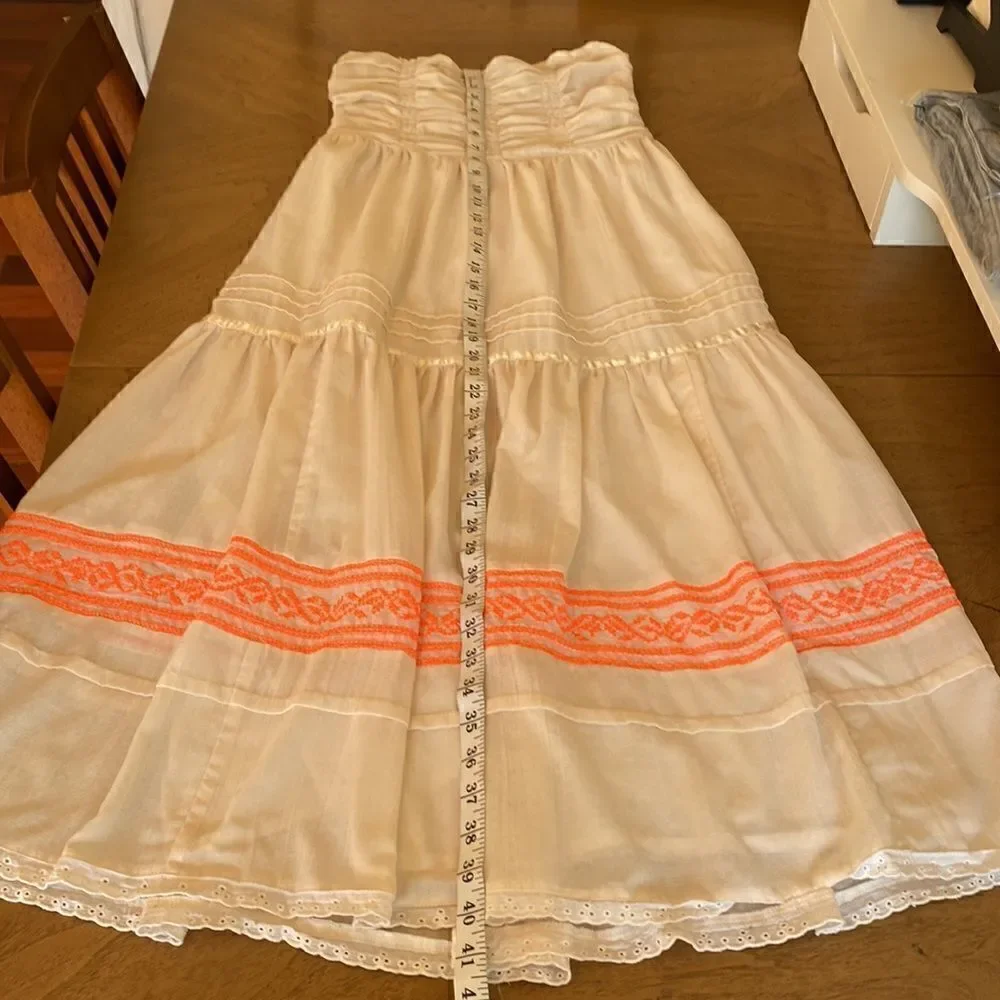 Free People Cream and Neon Orange Festival Peasant Dress Size Small